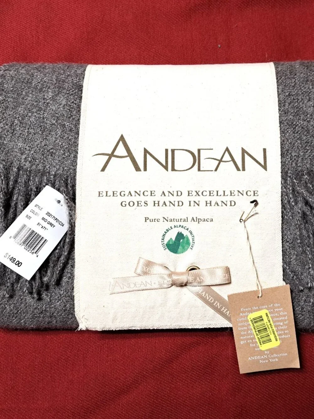 ANDEAN PURE NATURAL ALPACA WOOL THROW GREY NEW IN PKG 51